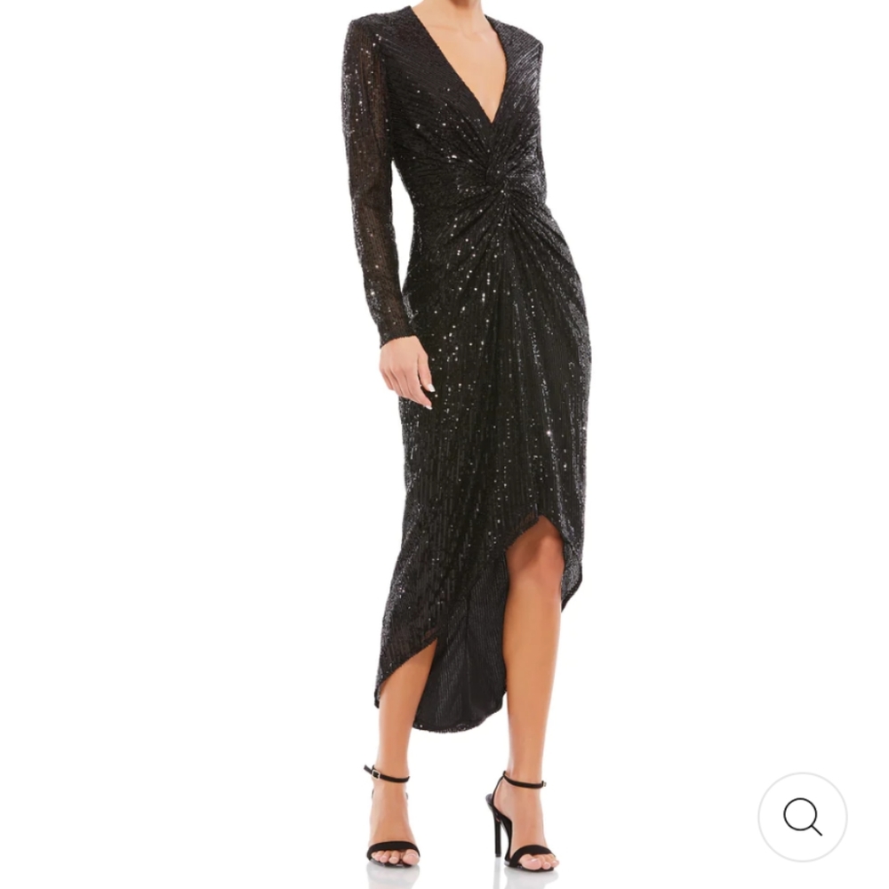 Mac Duggal sequin Knotted Long Sleeve Midi Dress Black Size 8